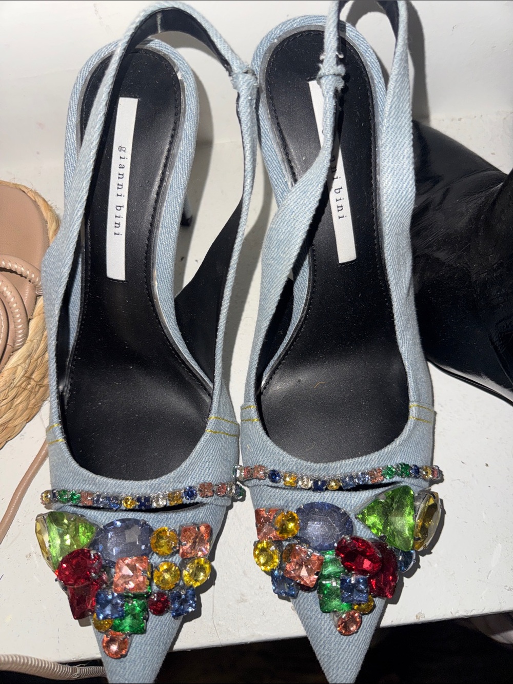 Gianni Bini Light Blue Jeweled Pointed Slingback Heels